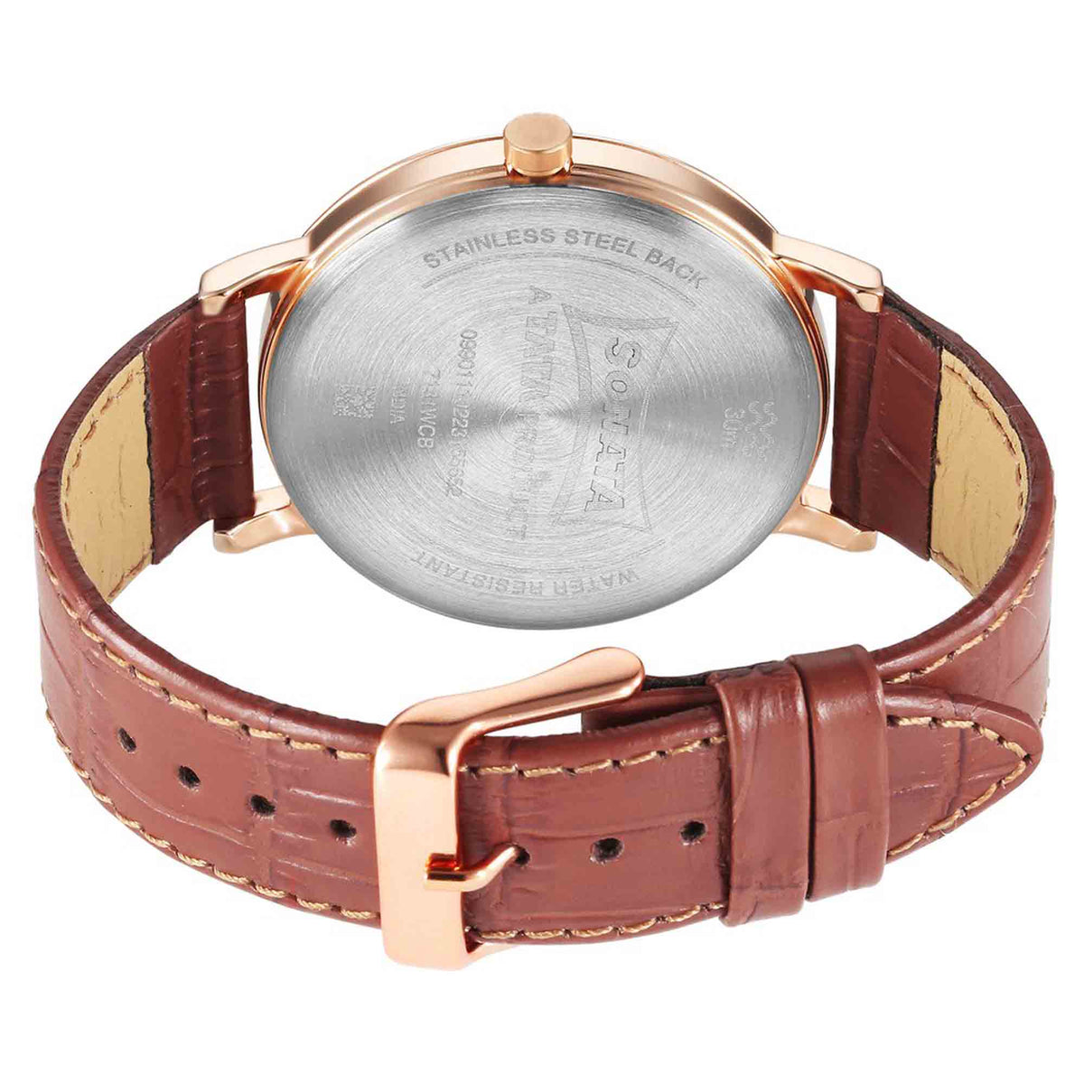 Sonata Silver Dial Brown Leather Strap Analog Watch for Men