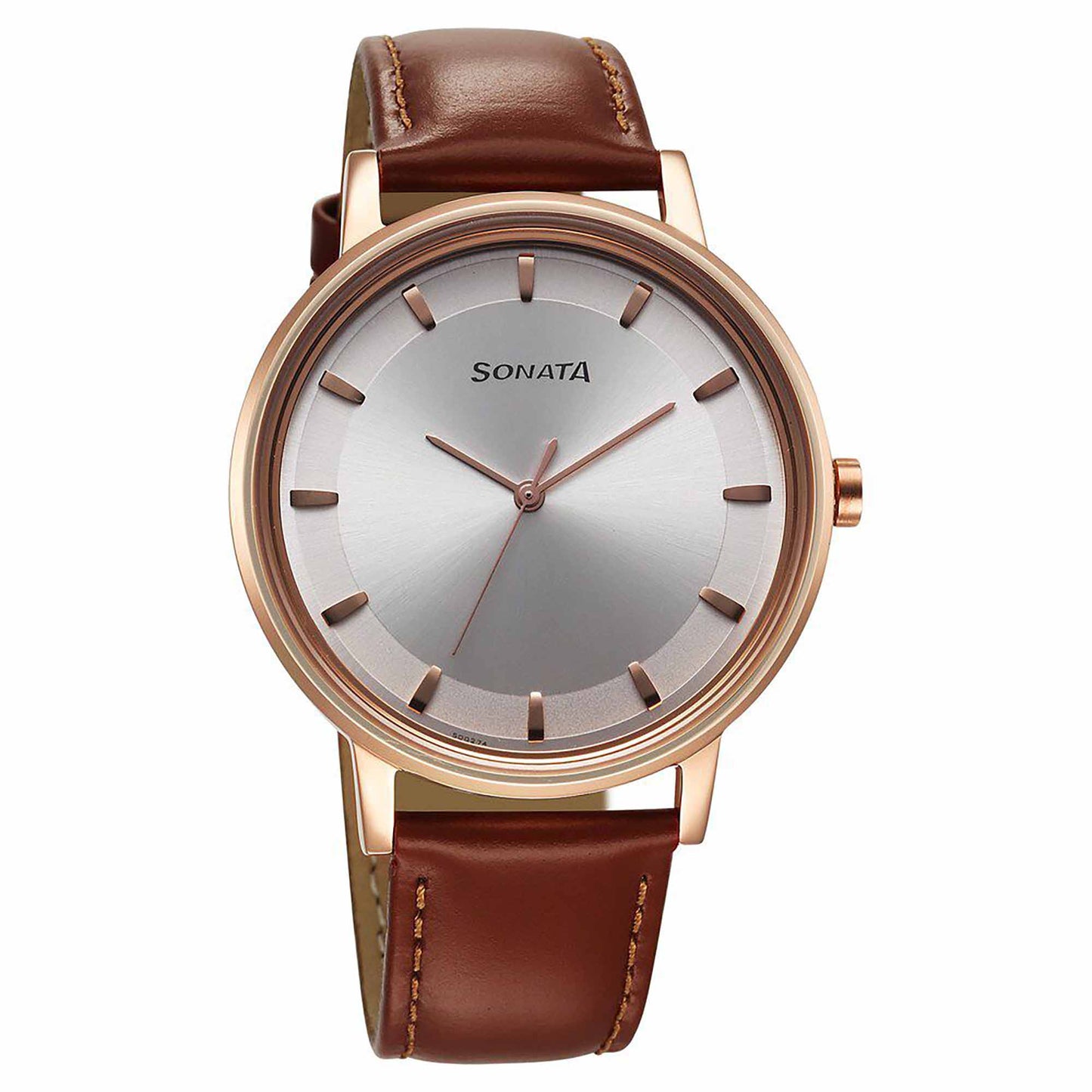 Sota Utsav Quartz Alog Silver Dial Leather Strap Watch for Men (7131WL06)