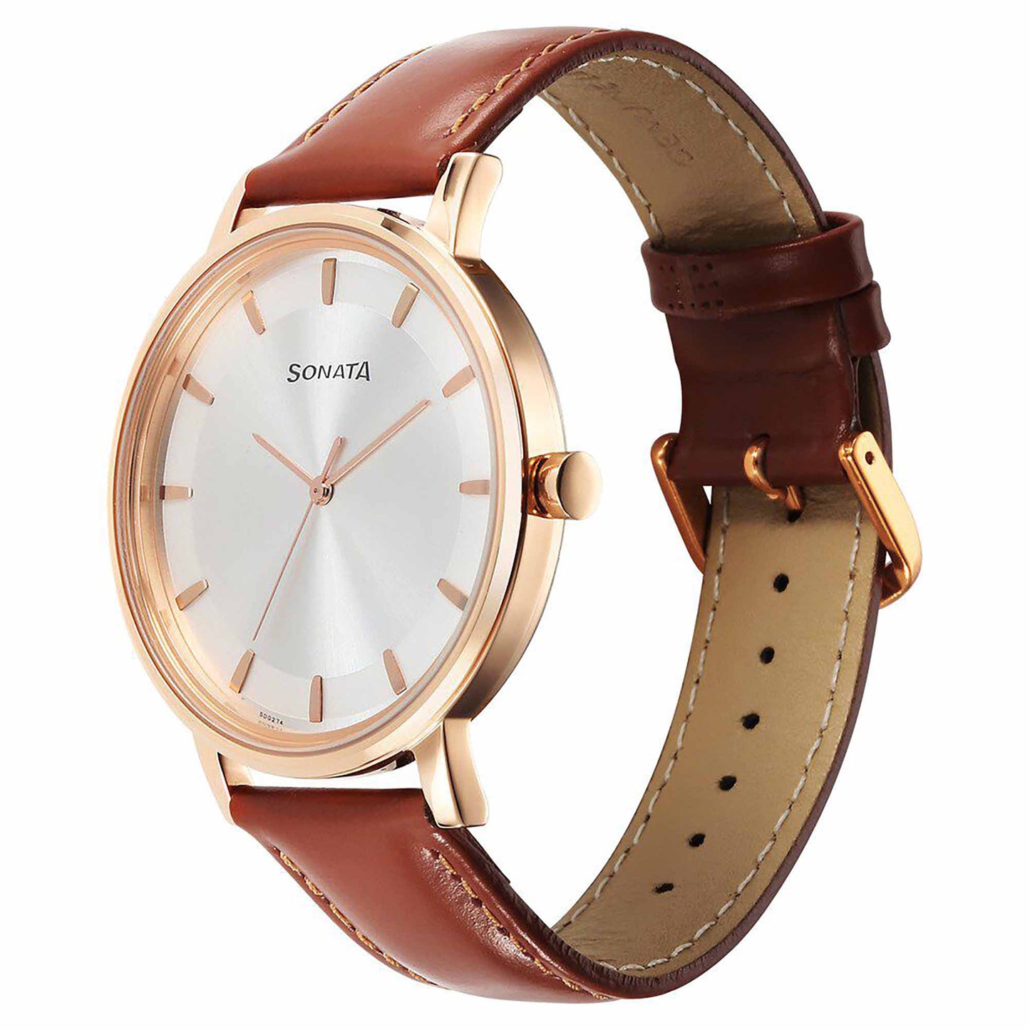 Sota Utsav Quartz Alog Silver Dial Leather Strap Watch for Men (7131WL06)
