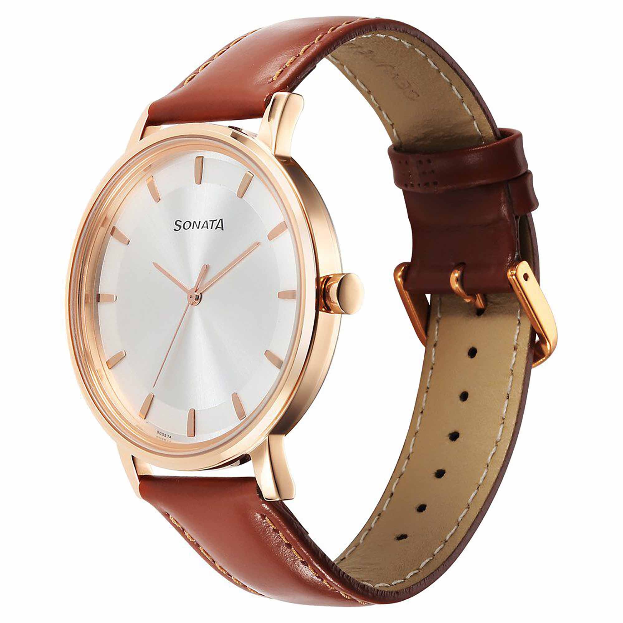 Sota Utsav Quartz Alog Silver Dial Leather Strap Watch for Men (7131WL06)