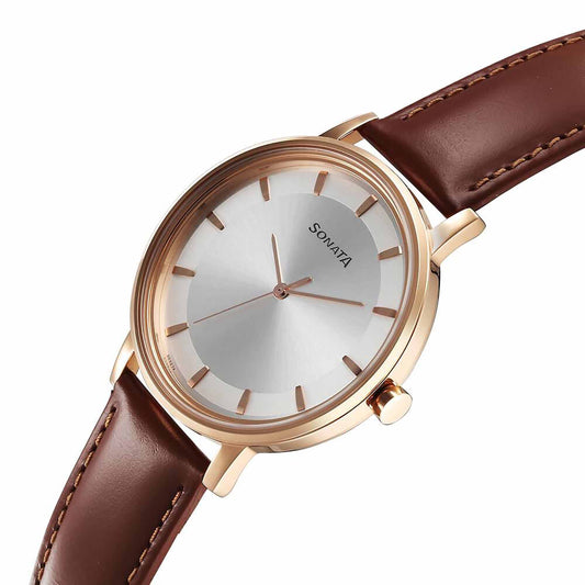 Sota Utsav Quartz Alog Silver Dial Leather Strap Watch for Men (7131WL06)