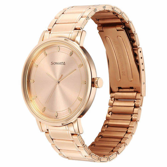 Sota Utsav Quartz Alog Champagne Dial Stainless Steel Strap Watch for Men (7131WM01)