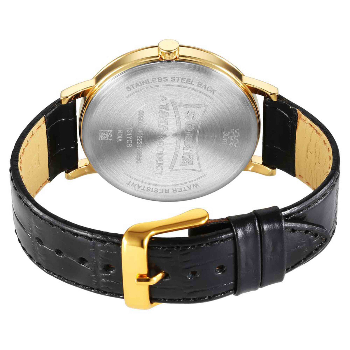 Sonata Silver Dial Black Leather Strap Analog Watch for Men