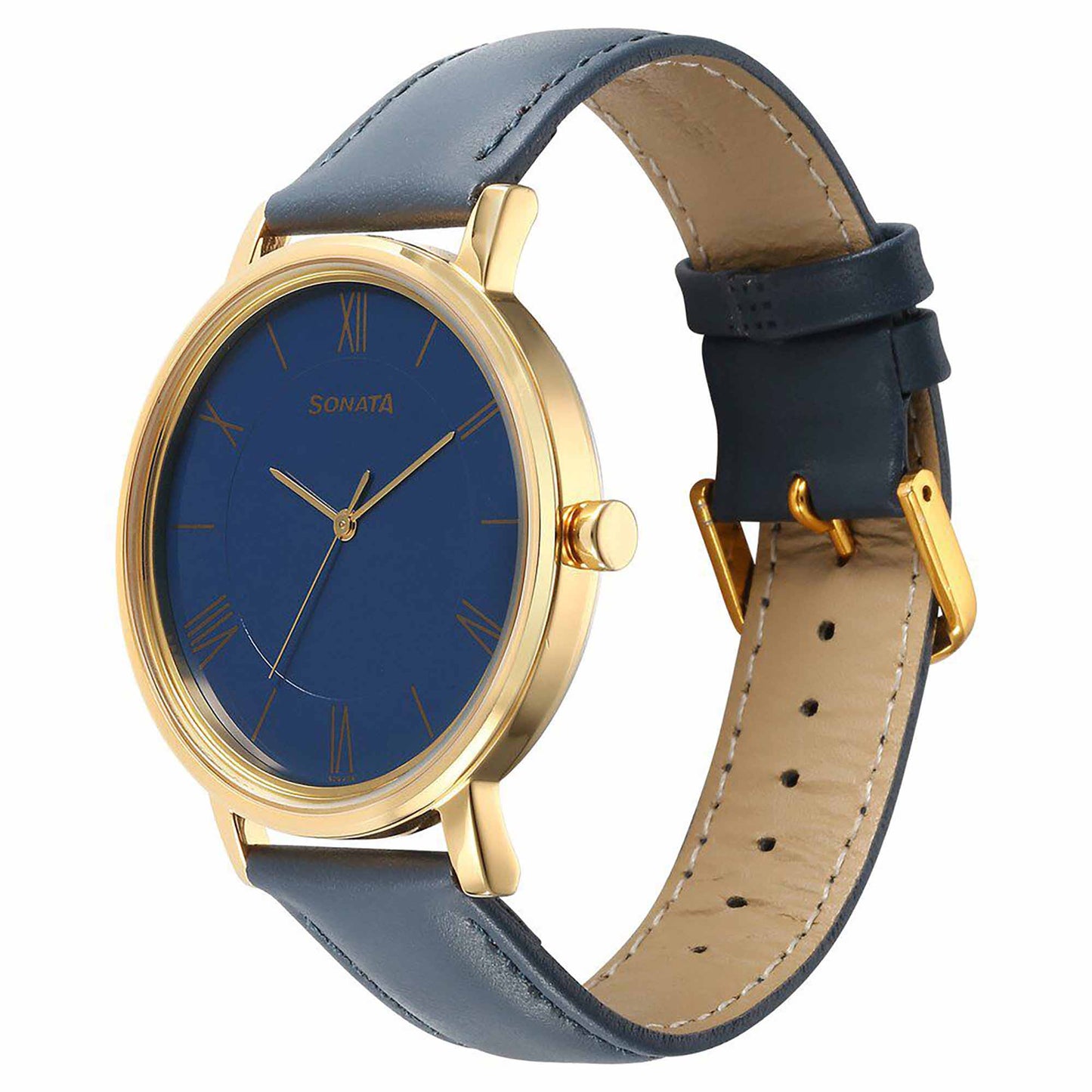 Sota Utsav Quartz Alog Blue Dial Leather Strap Watch for Men (7131YL02)