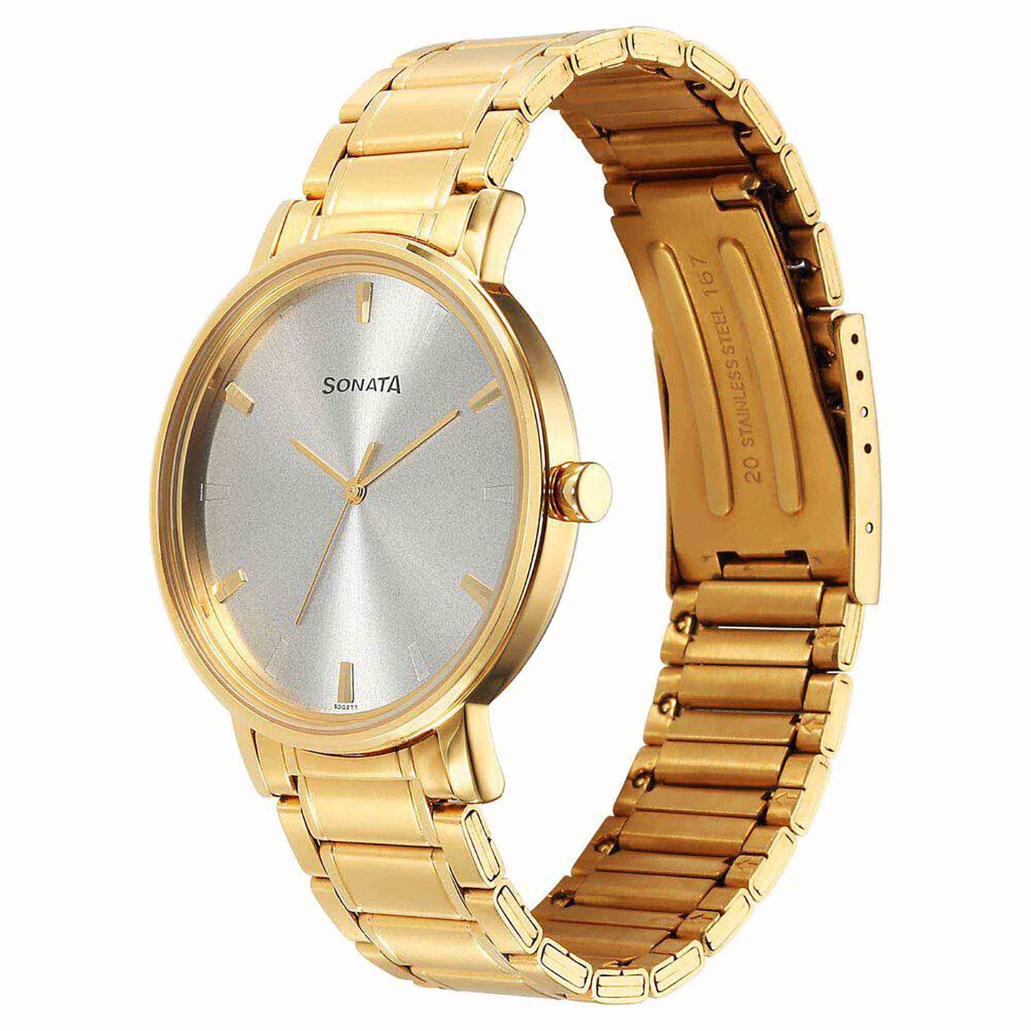 Sota Utsav Quartz Alog Silver Dial Stainless Steel Strap Watch for Men (7131YM02)