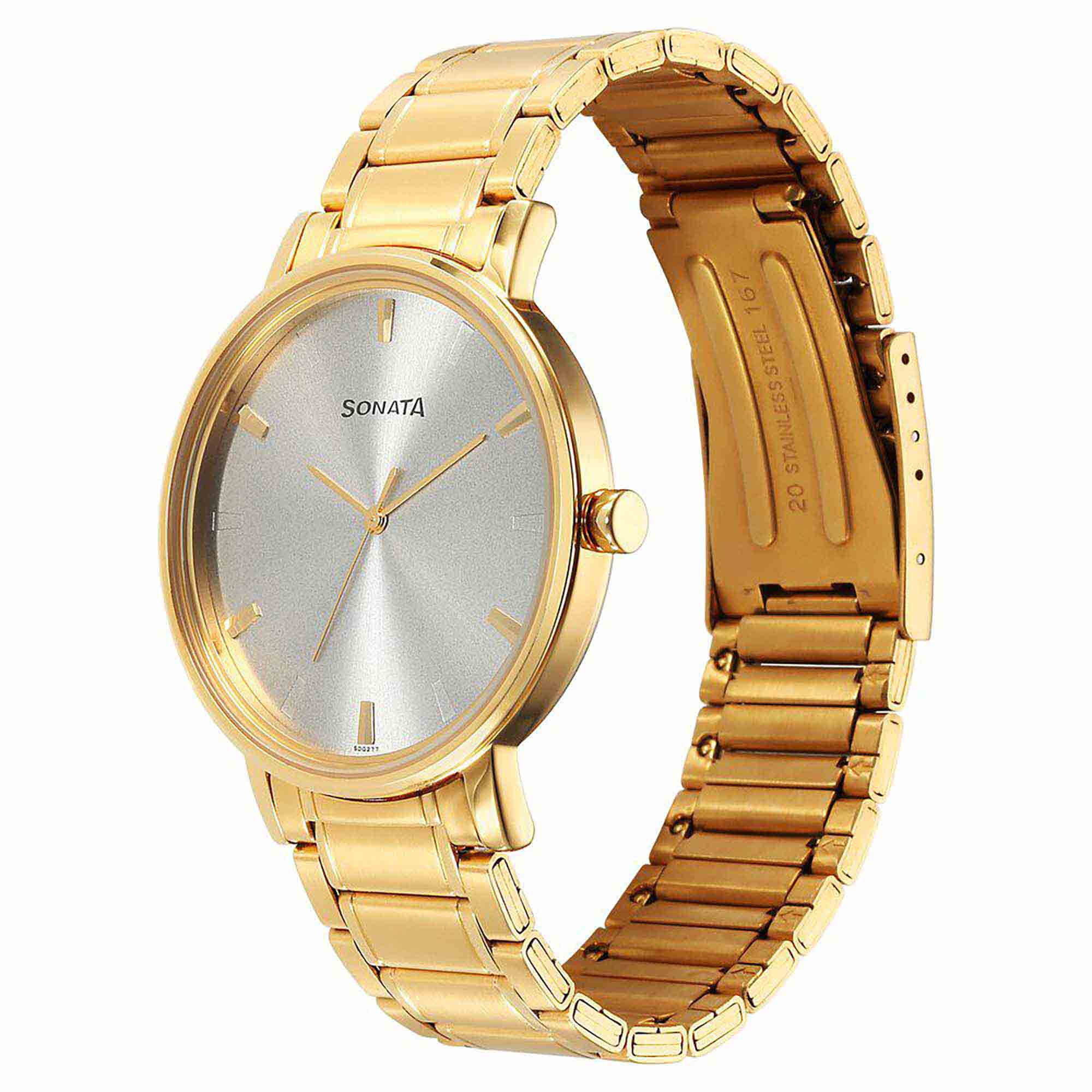 Sota Utsav Quartz Alog Silver Dial Stainless Steel Strap Watch for Men (7131YM02)