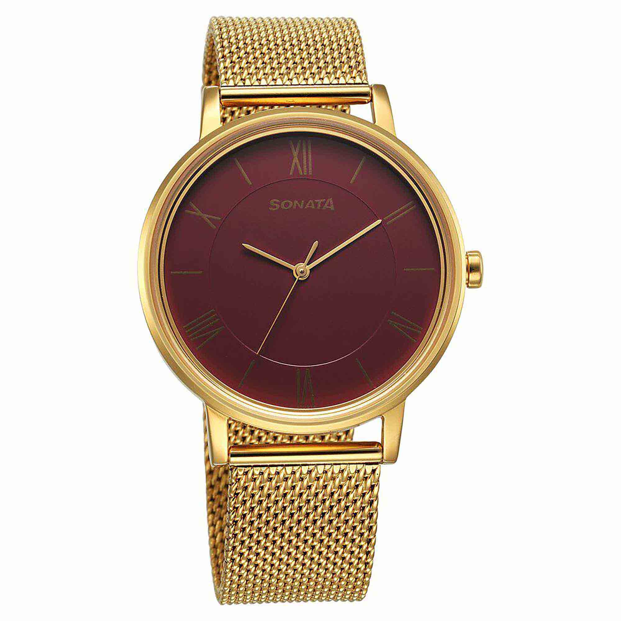 Sota Utsav Quartz Alog Red Dial Stainless Steel Strap Watch for Men (7131YM03)