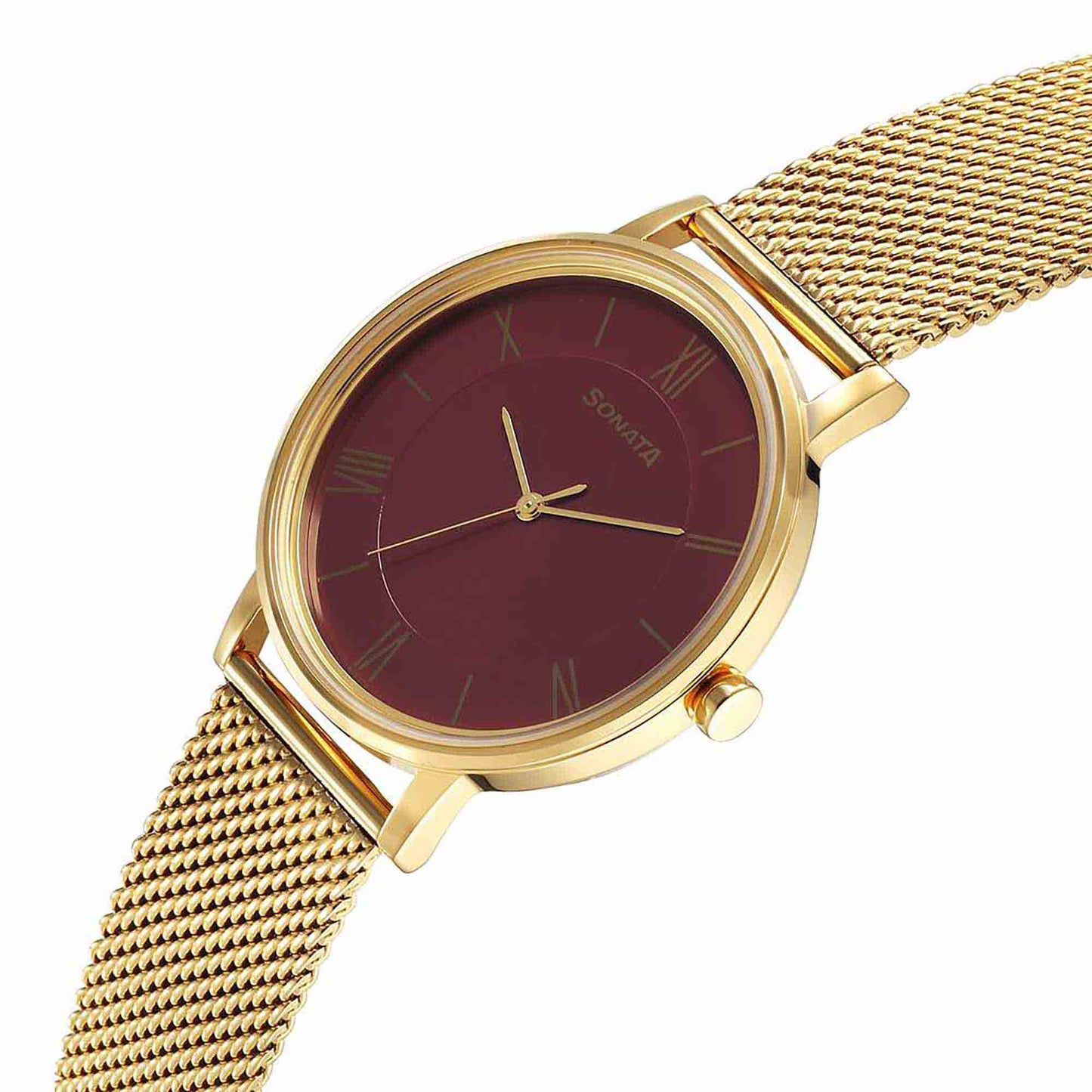 Sota Utsav Quartz Alog Red Dial Stainless Steel Strap Watch for Men (7131YM03)