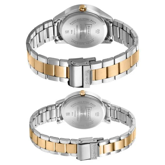 Sonata Black Dial Two Toned Metal Strap Analog with Date Watch for Couple