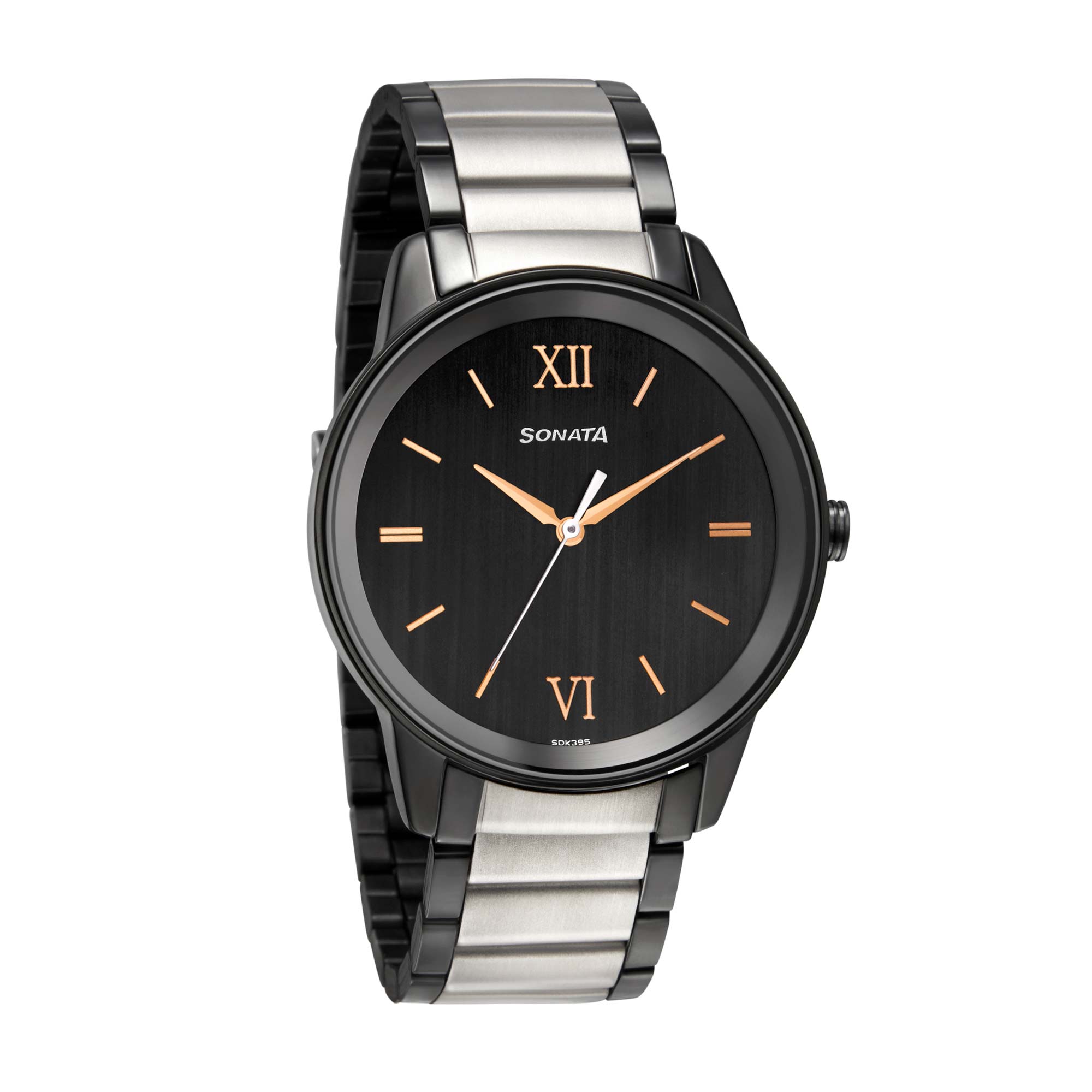 Sonata Black Dial Two Toned Metal Strap Analog Watch for Men