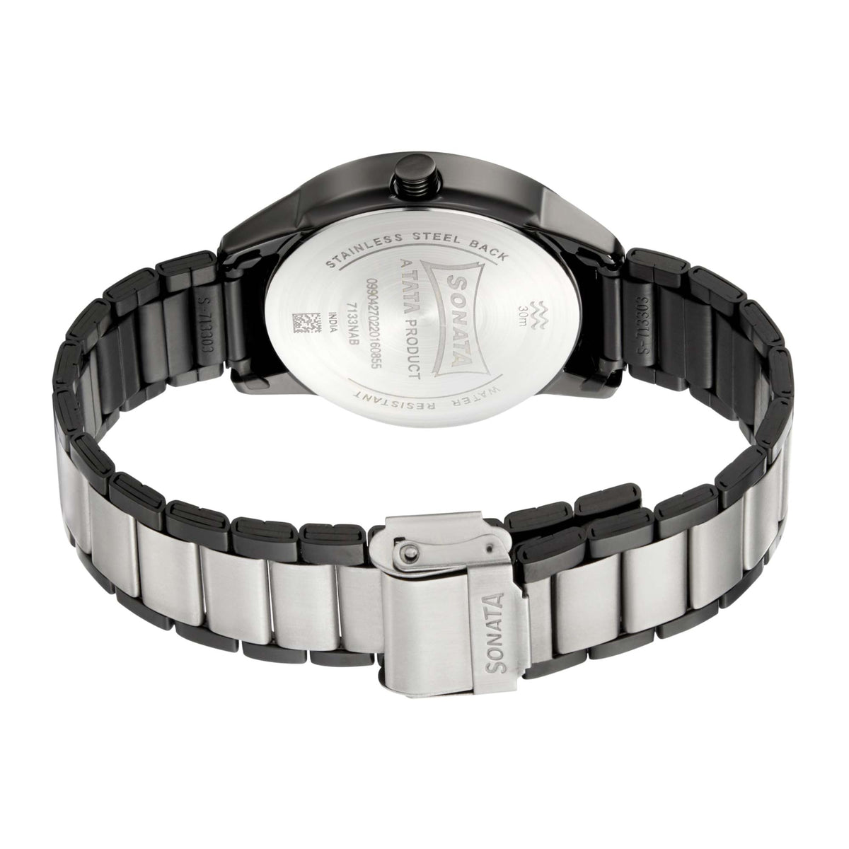 Sonata Black Dial Two Toned Metal Strap Analog Watch for Men
