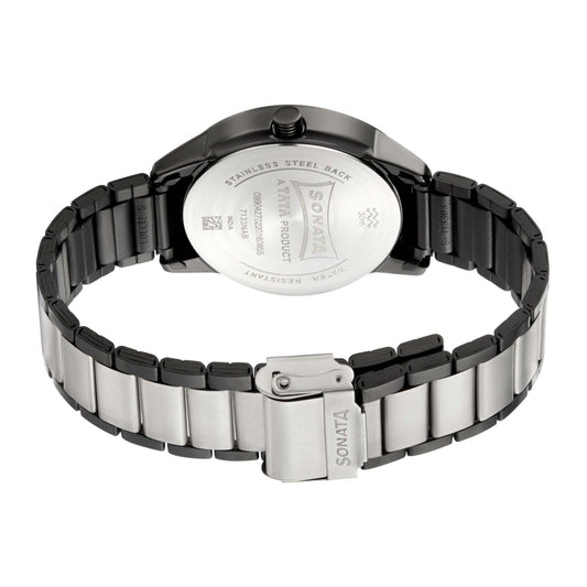 Sonata Black Dial Two Toned Metal Strap Analog Watch for Men