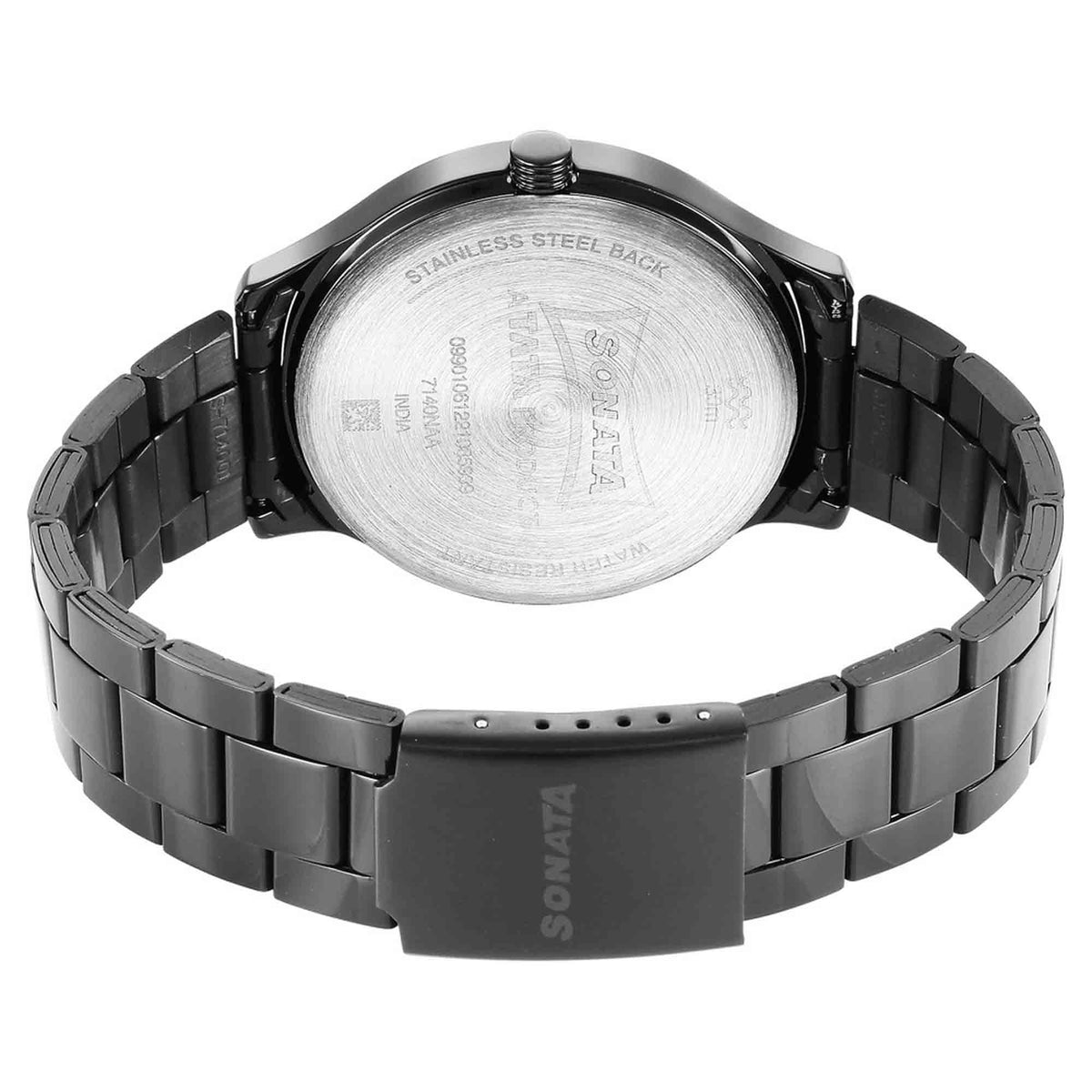 Sonata Black Dial Stainless Steel Strap Multifunction Watch for Men
