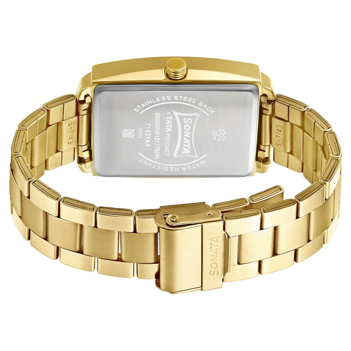 Sonata Blue Dial Gold Stainless Steel Strap Analog with Date Watch for Men