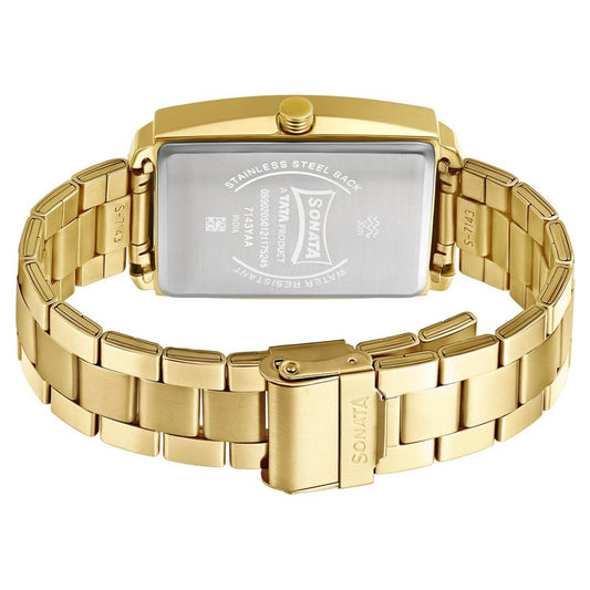 Sonata Blue Dial Gold Stainless Steel Strap Analog with Date Watch for Men