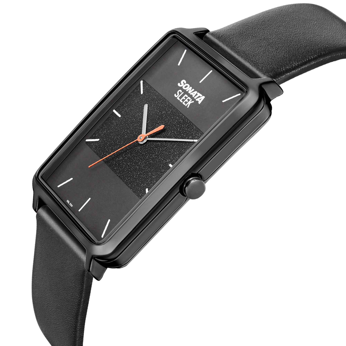 Sonata Black Rectangular Dial Leather Strap Analog Watch for Men
