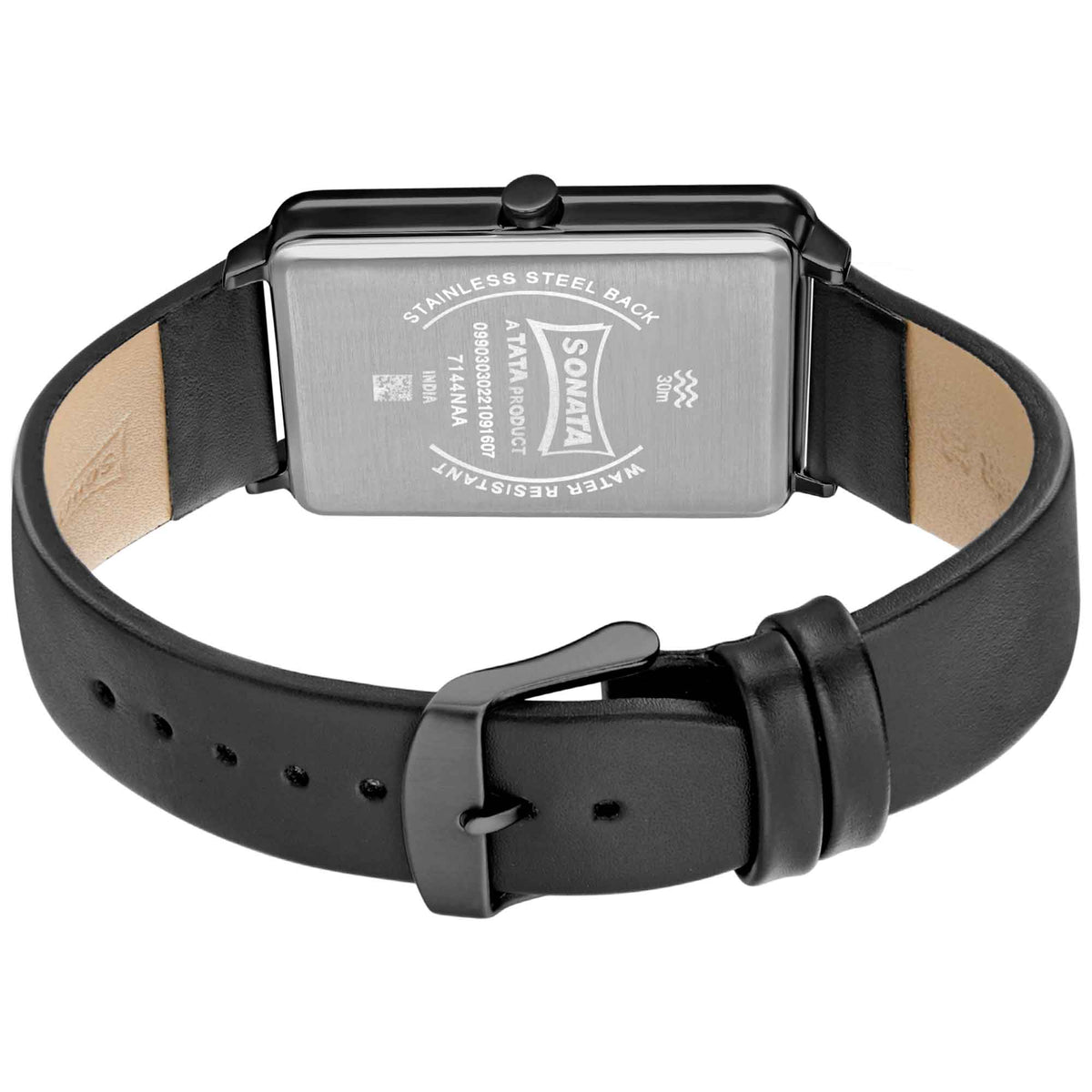 Sonata Black Rectangular Dial Leather Strap Analog Watch for Men