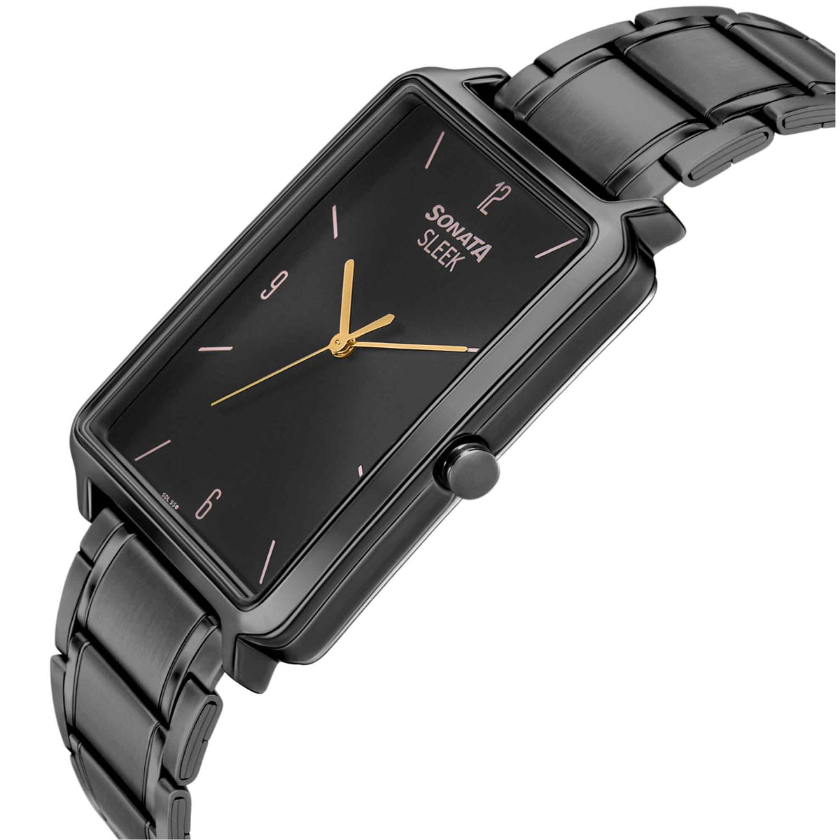 Sonata Black Rectangular Dial Stainless Steel Strap Analog Watch for Men