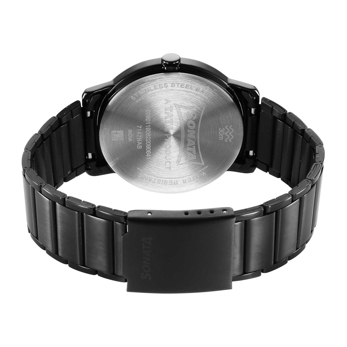 Sonata Black Dial Stainless Steel Strap Analog with Date and Day Watch for Men