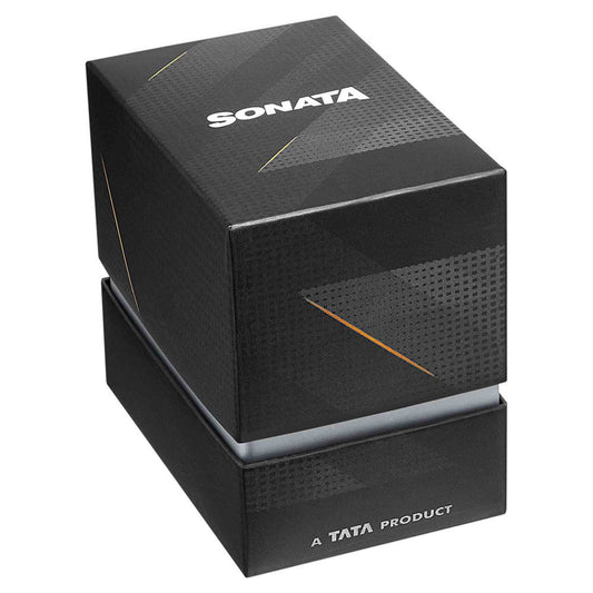 Sonata Black Rectangular Dial Stainless Steel Strap Analog Watch for Men