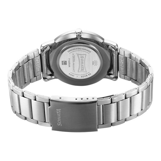 Sonata White Dial Silver Stainless Steel Strap Analog Watch for Men