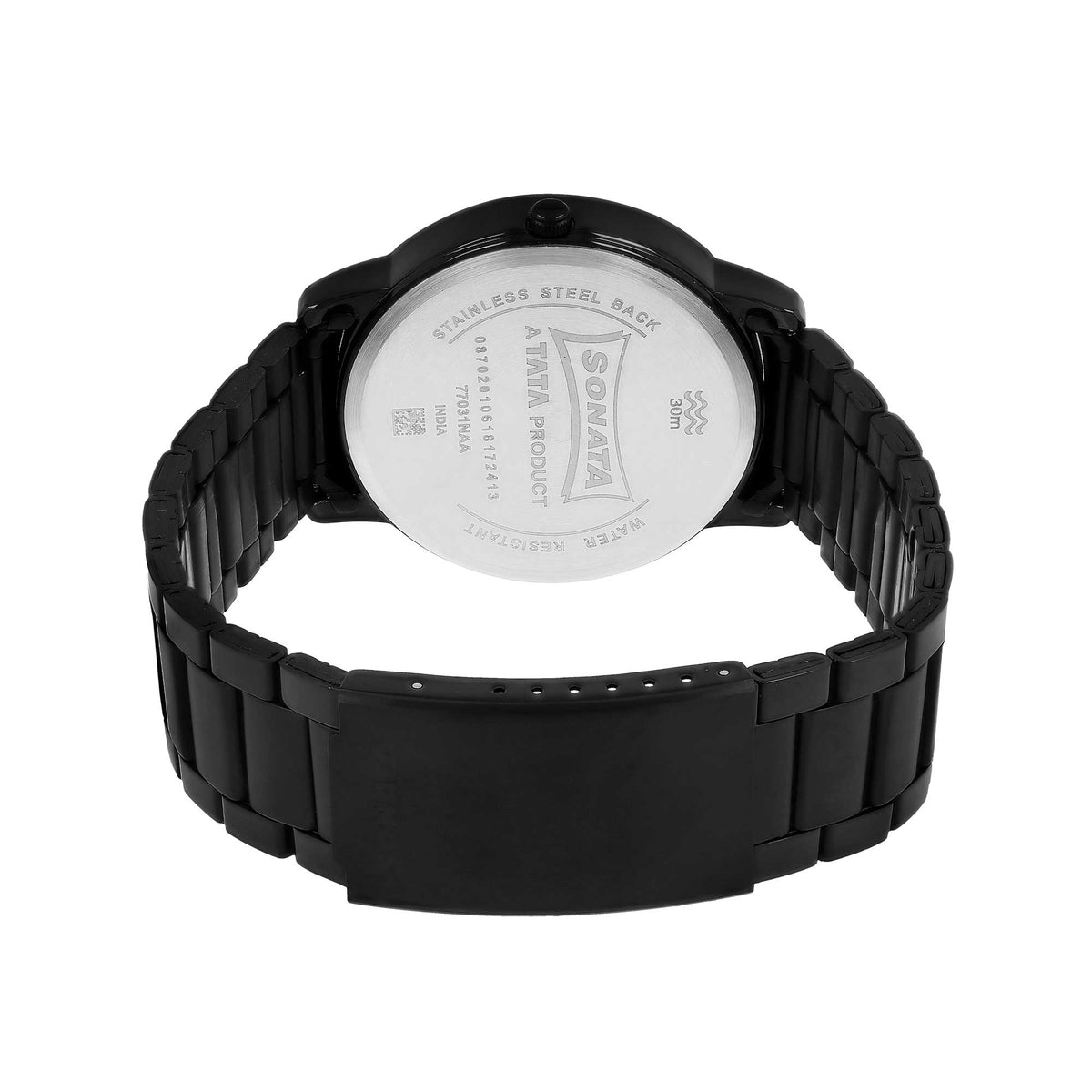 Sonata Black Dial Stainless Steel Strap Analog with Date and Day Watch for Men