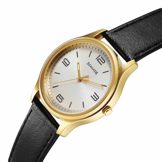 Sota Traditiol Essentials Quartz Alog Silver Dial Leather Strap Watch for Men (77082YL09)