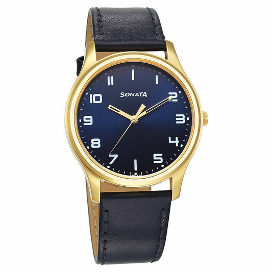 Sota Traditiol Essentials Quartz Alog Blue Dial Leather Strap Watch for Men (77082YL10)