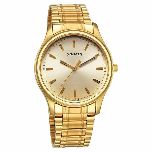 Sota Traditiol Essentials Quartz Alog Champagne Dial Stainless Steel Strap Watch for Men (77082YM11)