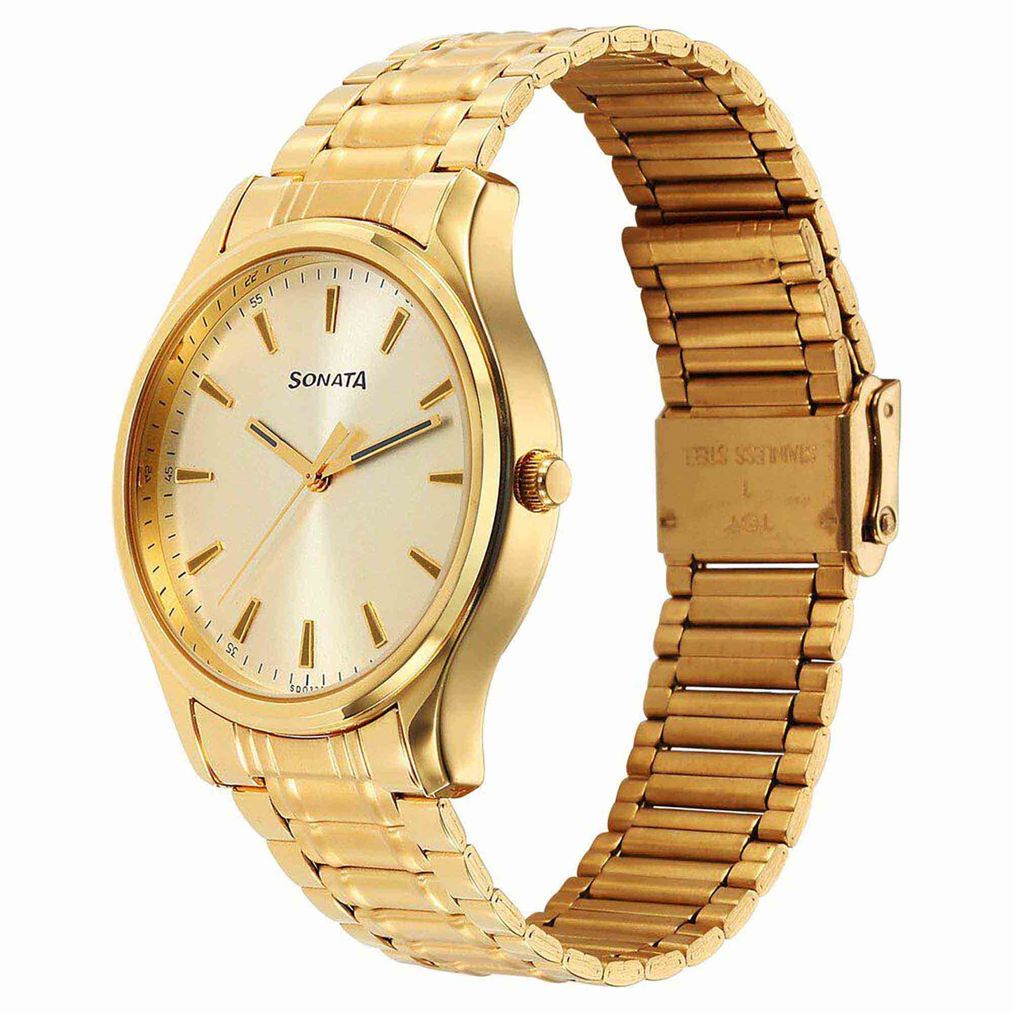 Sota Traditiol Essentials Quartz Alog Champagne Dial Stainless Steel Strap Watch for Men (77082YM11)