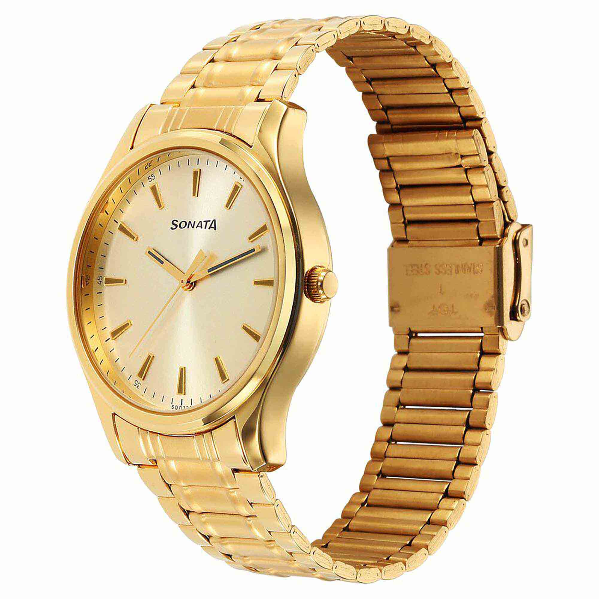 Sota Traditiol Essentials Quartz Alog Champagne Dial Stainless Steel Strap Watch for Men (77082YM11)