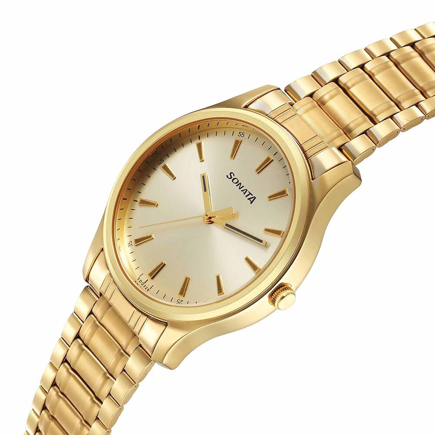 Sota Traditiol Essentials Quartz Alog Champagne Dial Stainless Steel Strap Watch for Men (77082YM11)
