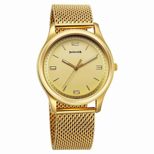 Sota Traditiol Essentials Quartz Alog Champagne Dial Stainless Steel Strap Watch for Men (77082YM13)