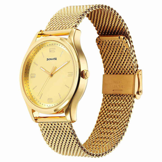 Sota Traditiol Essentials Quartz Alog Champagne Dial Stainless Steel Strap Watch for Men (77082YM13)