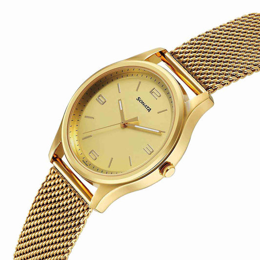Sota Traditiol Essentials Quartz Alog Champagne Dial Stainless Steel Strap Watch for Men (77082YM13)