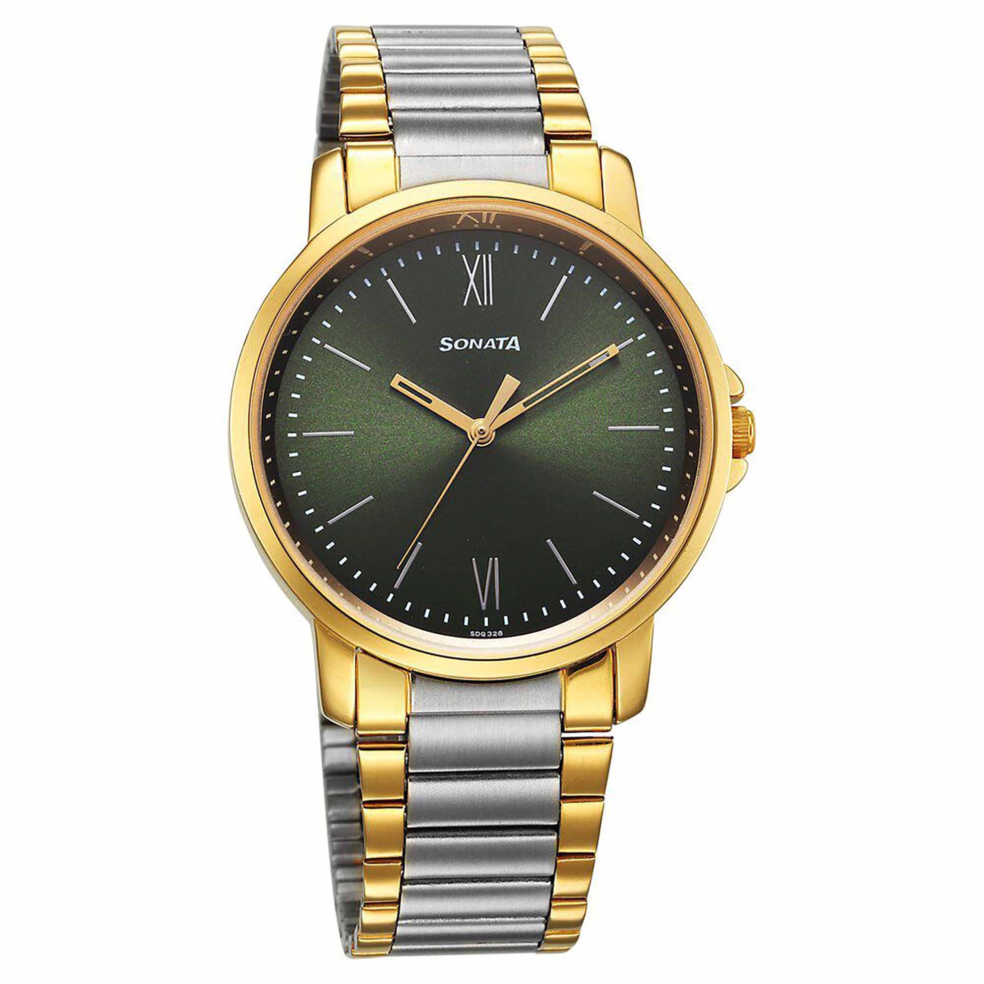 Sota Traditiol Essentials Quartz Alog Green Dial Stainless Steel Strap Watch for Men (77083BM01)