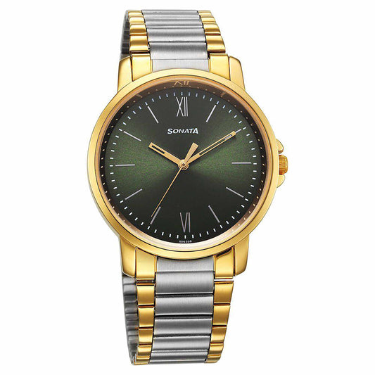 Sota Traditiol Essentials Quartz Alog Green Dial Stainless Steel Strap Watch for Men (77083BM01)