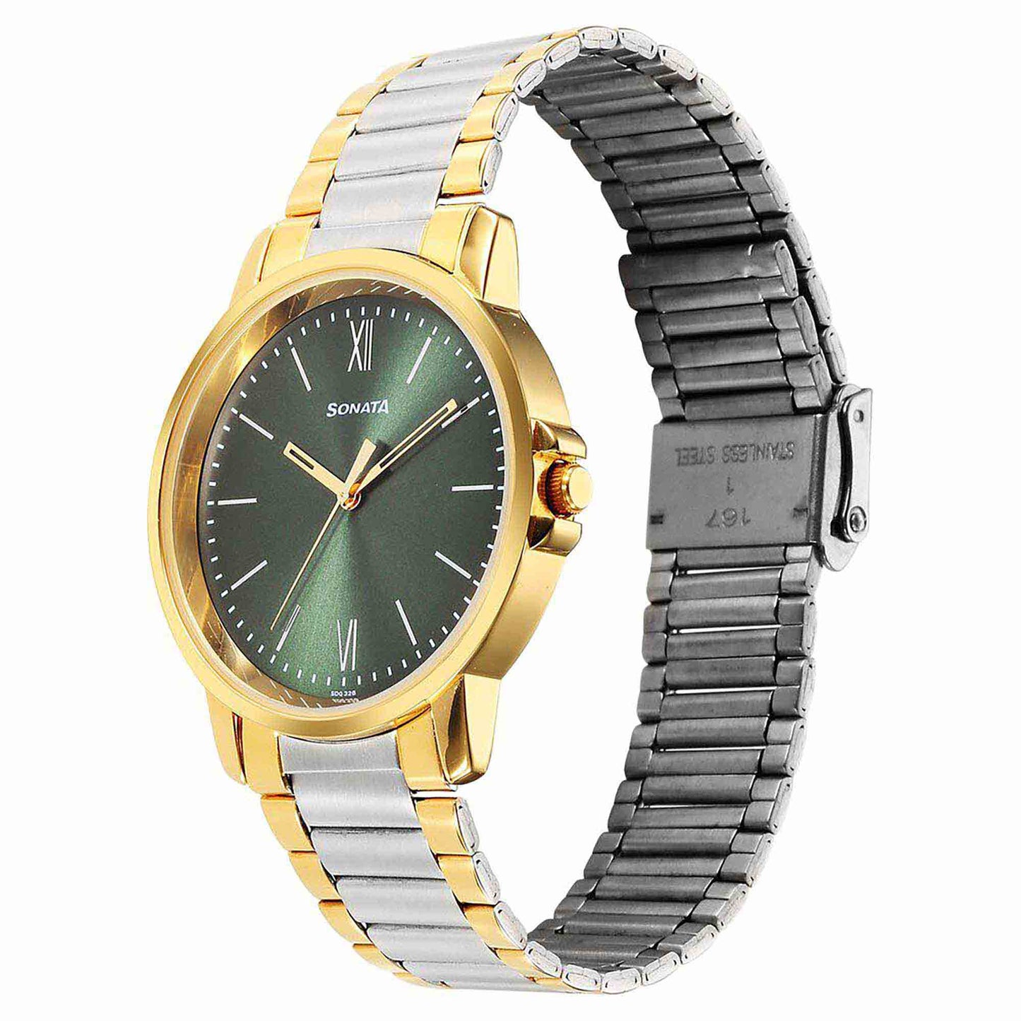 Sota Traditiol Essentials Quartz Alog Green Dial Stainless Steel Strap Watch for Men (77083BM01)