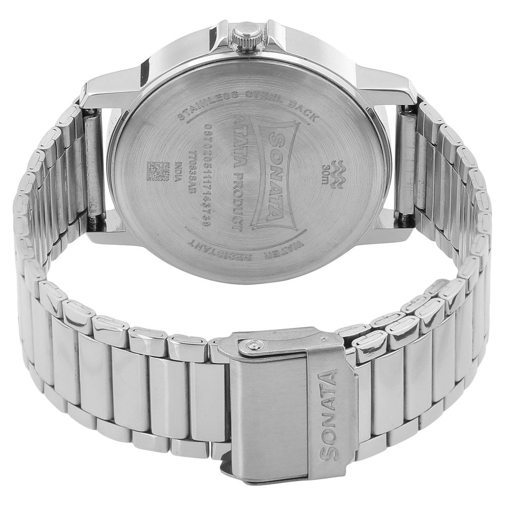 Sonata Quartz Analog with Day and Date White Dial Stainless Steel Strap Watch for Men