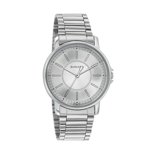 Sonata Silver Dial Stainless Steel Strap Analog Watch for Men