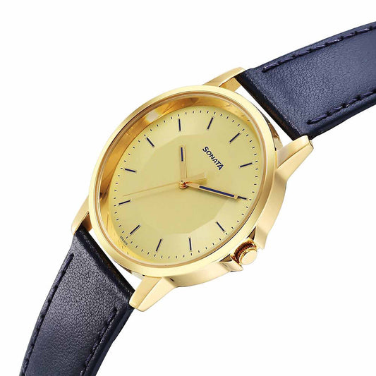 Sota Traditiol Essentials Quartz Alog Champagne Dial Leather Strap Watch for Men (77083YL03)