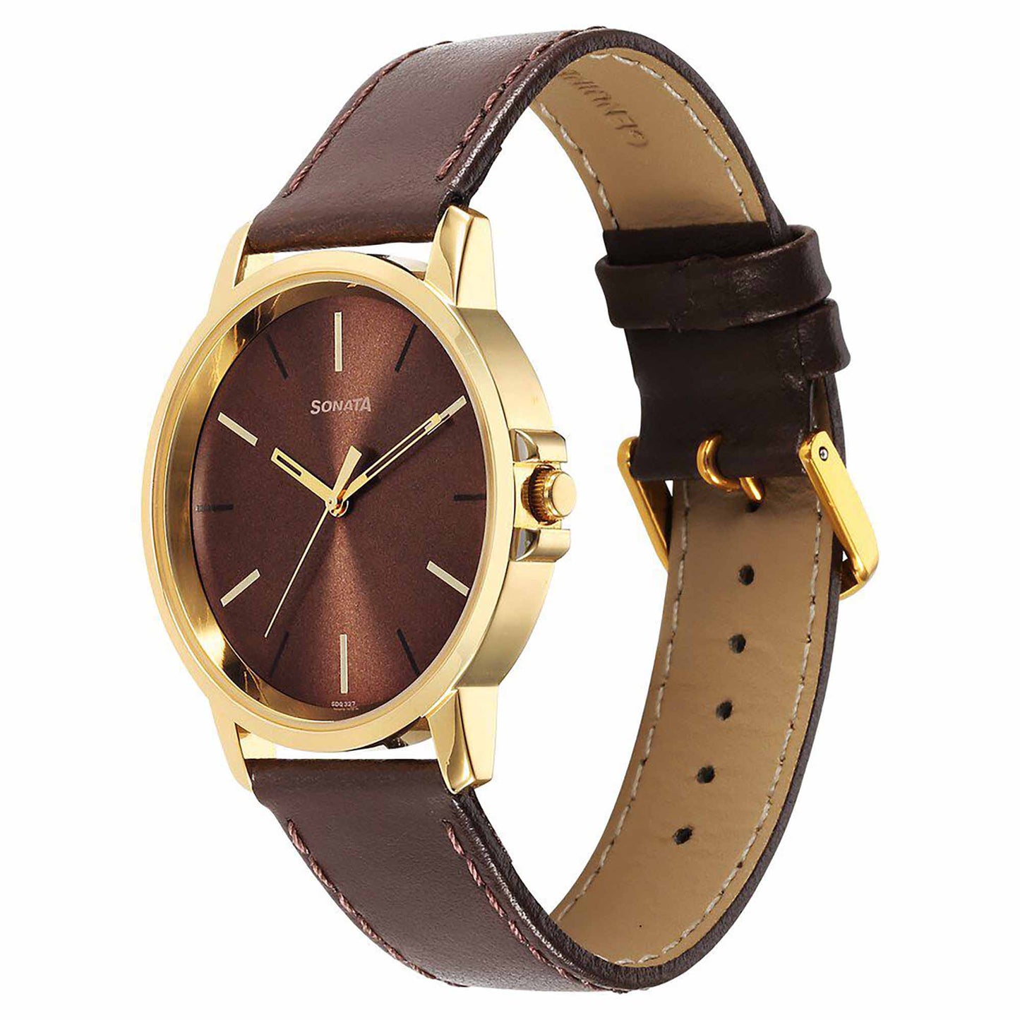 Sota Traditiol Essentials Quartz Alog Brown Dial Leather Strap Watch for Men (77083YL05)