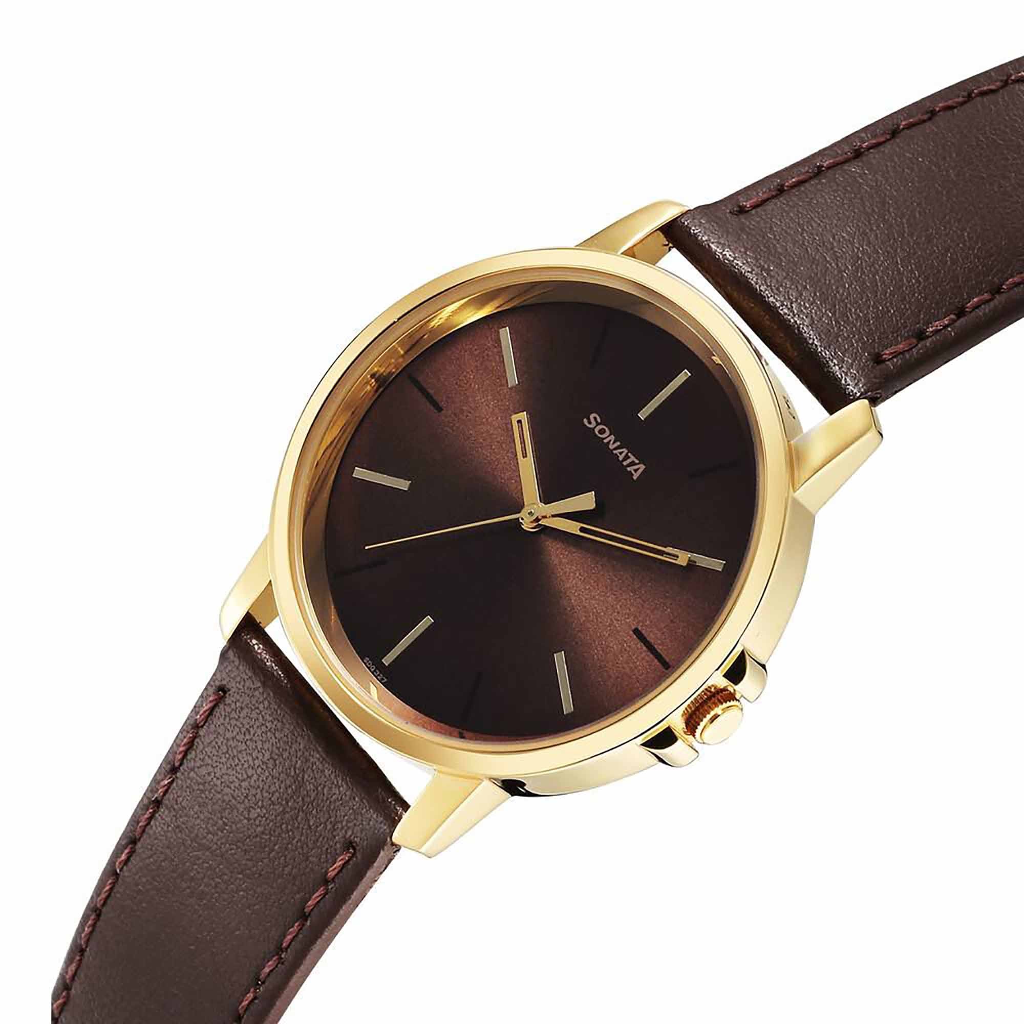 Sota Traditiol Essentials Quartz Alog Brown Dial Leather Strap Watch for Men (77083YL05)