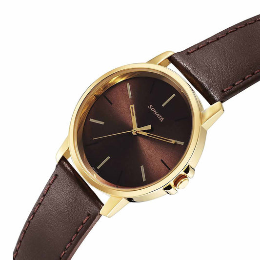 Sota Traditiol Essentials Quartz Alog Brown Dial Leather Strap Watch for Men (77083YL05)