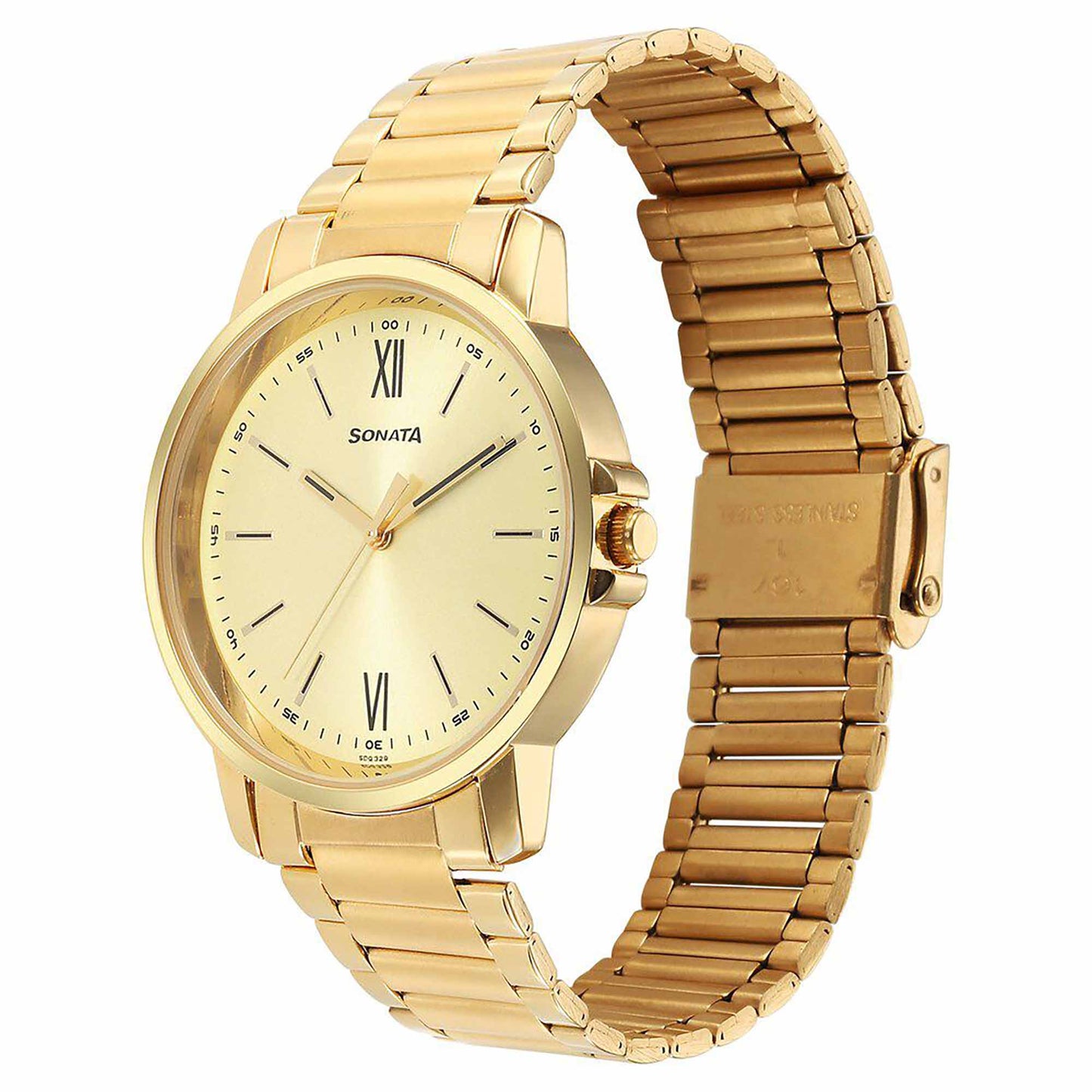 Sota Traditiol Essentials Quartz Alog Champagne Dial Stainless Steel Strap Watch for Men (77083YM05)