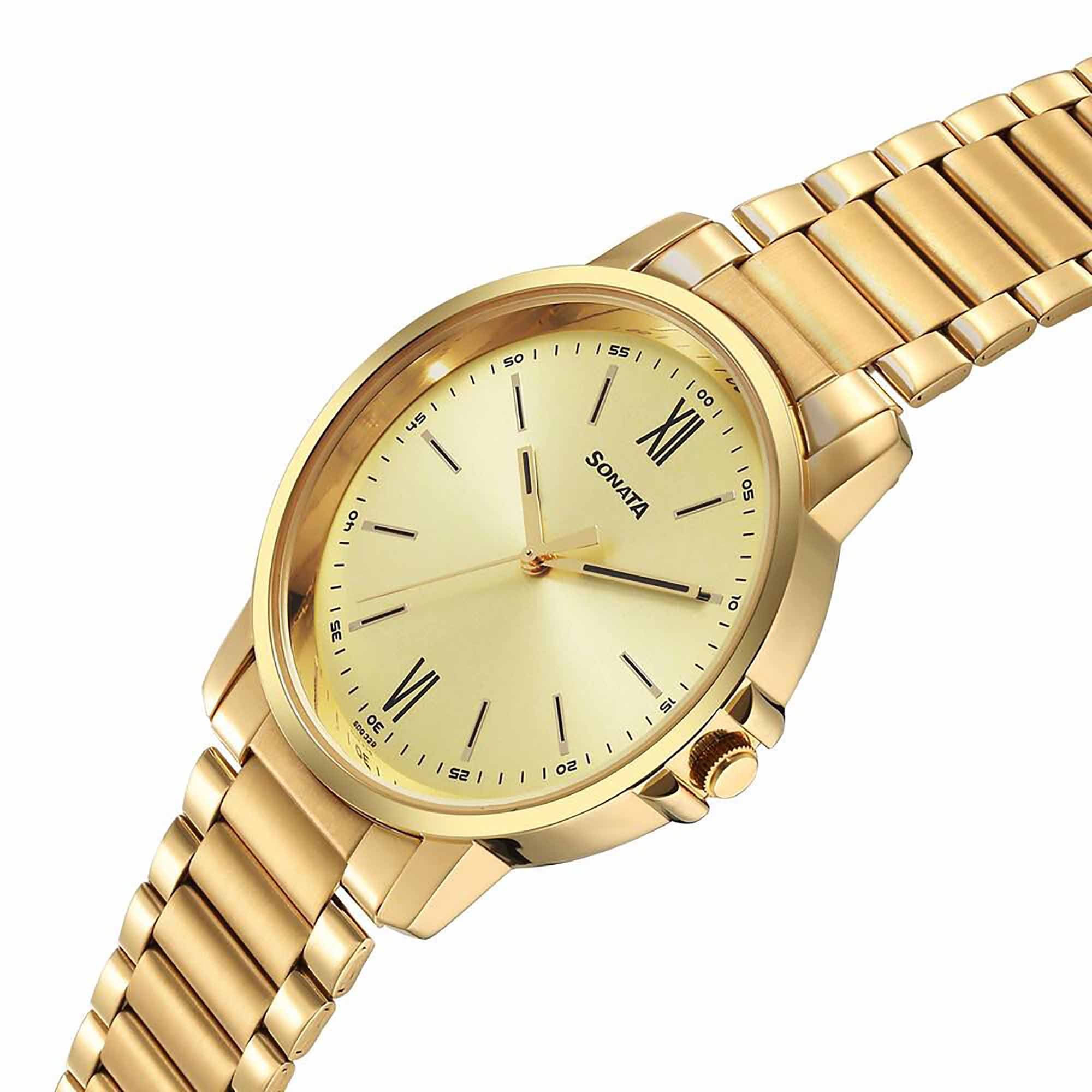 Sota Traditiol Essentials Quartz Alog Champagne Dial Stainless Steel Strap Watch for Men (77083YM05)