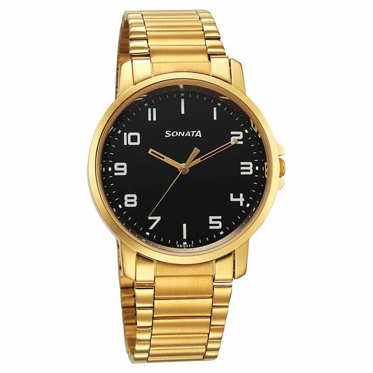 Sota Traditiol Essentials Quartz Alog Black Dial Stainless Steel Strap Watch for Men (77083YM07)