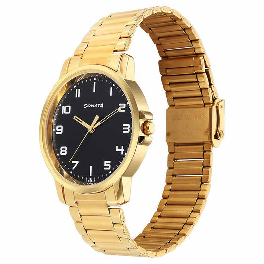 Sota Traditiol Essentials Quartz Alog Black Dial Stainless Steel Strap Watch for Men (77083YM07)