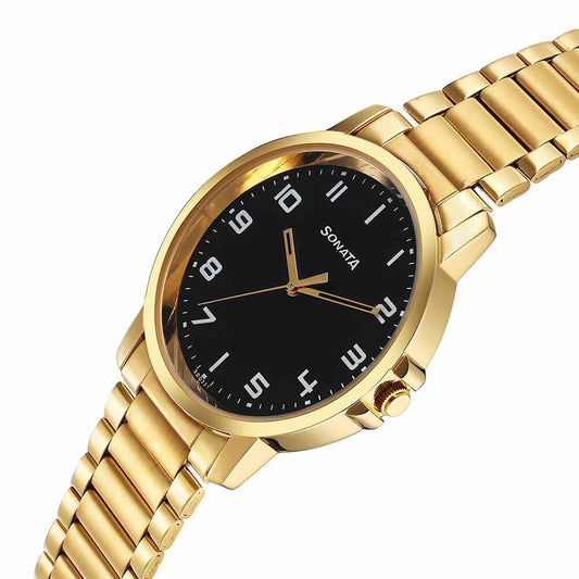 Sota Traditiol Essentials Quartz Alog Black Dial Stainless Steel Strap Watch for Men (77083YM07)