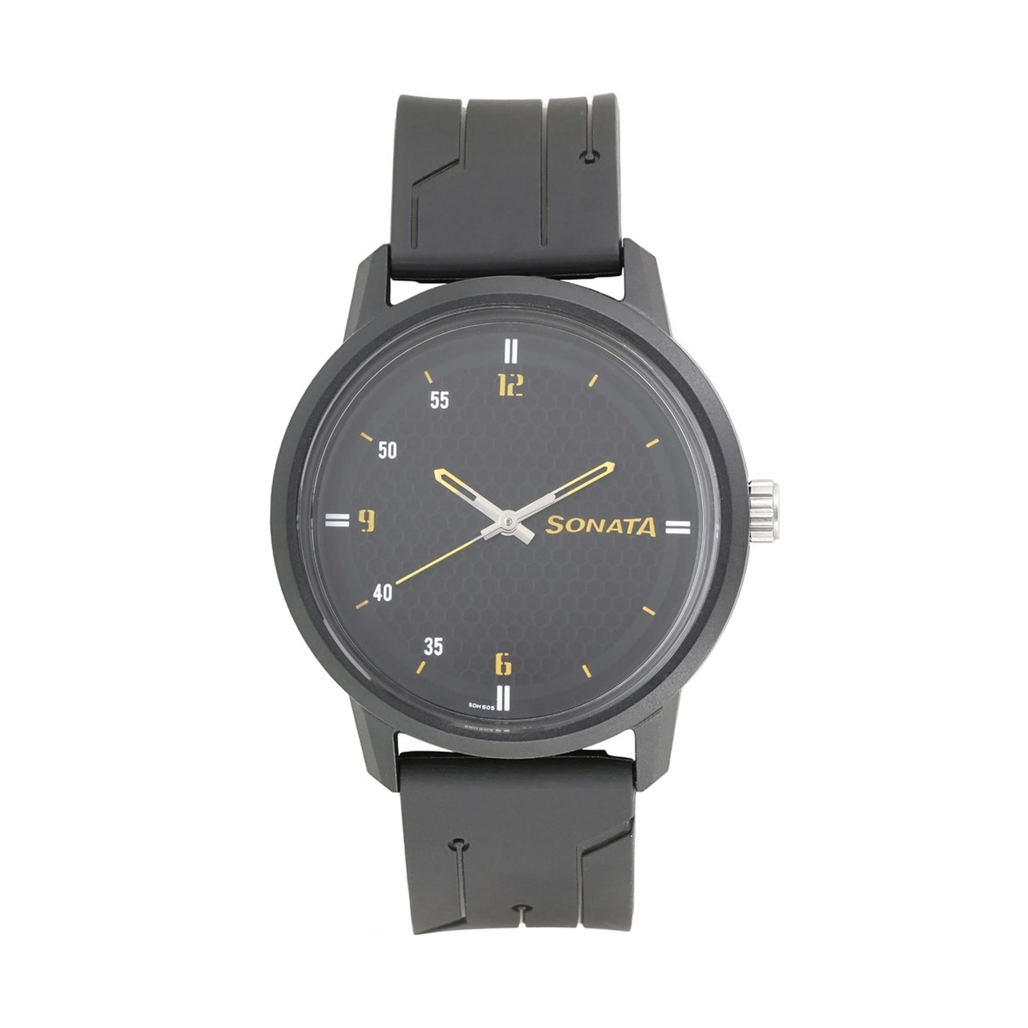 Sonata Black Dial Grey Plastic Strap Analog Watch for Men